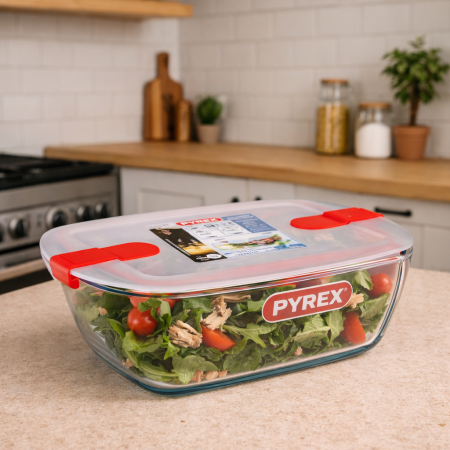 ✨ علبة بايركس زجاجية مربعة مع غطاء – Cook & Heat (سعة 2.2 لتر)